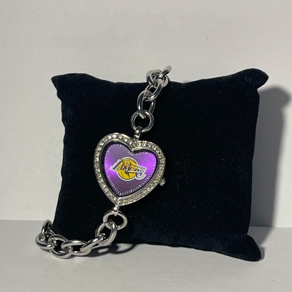 Los Angeles Lakers NBA Heart Stainless-Steel Bracelet Watch by Game Time NEW